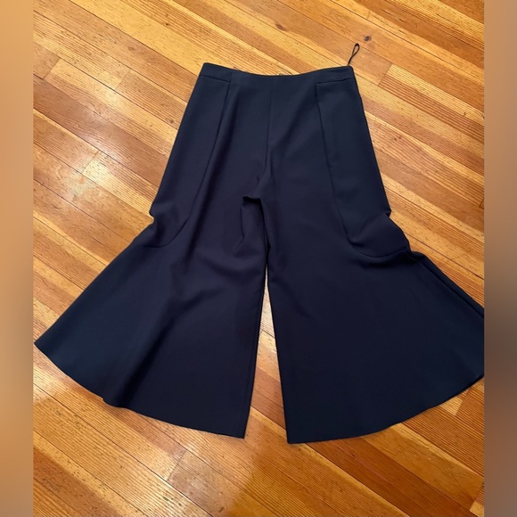 Top Shop Navy Palazzo pants with rose gold looped zipper front - size US10 - Picture 6 of 8